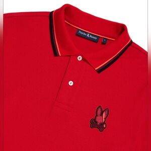 Psycho Bunny Mens Red Apple Valley Pique Tipped Logo Polo Shirt Size 7 NWOT